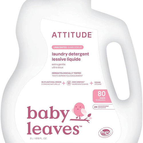 ATTITUDE Baby Laundry Detergent Liquid, EWG Verified, Safe for Baby Clothes, Infant and Newborn, Vegan and Naturally Derived Washing Soap, HE Compatible, Unscented, 80 Loads, 67.6 Fl Oz