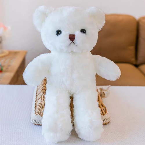 11in Khaki Teddy Bear Plush - Ultra Soft Minimalist Stuffed Animal, Hand Washable Polyester Decor Gift for Kids & Adults White
