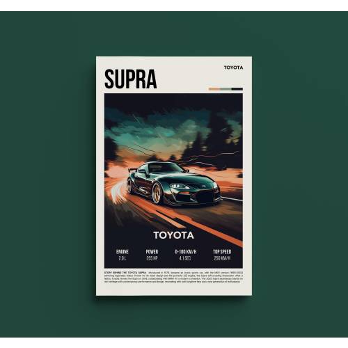 Retro Toyota Supra Automotive Print - Vintage JDM Poster, Classic Sports Car Enthusiast Decor, Garage Wall Art, JDM