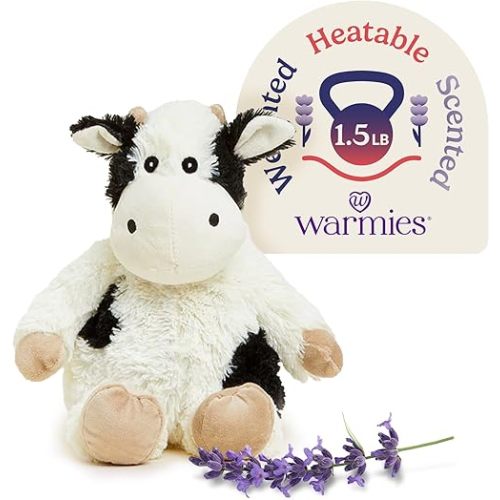 warmies Microwavable & Weighted Stuffed Animals, Black & White Cow - Heated Stuffed Animal Plushie for Warmth & Comfort - Cute Soft Plush Toys for Boys, Girls, Babies & Toddlers