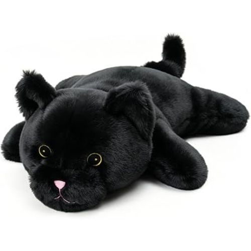 Microwavable Stuffed Animal Heating Pad for Period Cramps, Soft Unsented Stuffed Cat Plush for Neck, Shoulder, Back & Belly with Removable Cover, Cute Relaxation Gifts for Adult & Kids, Black Cat