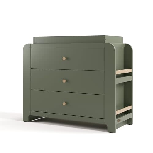 Graco Read-with-Me 3 Drawer Chest with Bookshelves and Removable Changing Topper (Olive with Driftwood) - GREENGUARD Gold Certified, Nursery & Kids' Bedroom Wood Chest with Spacious Storage