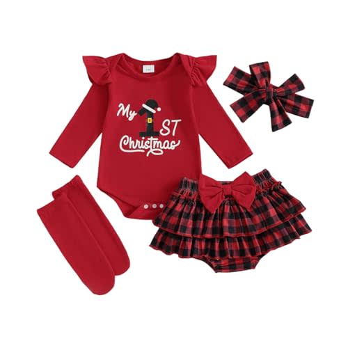 Bonangber Newborn Baby Girl Christmas Outfit Long Sleeve Romper Christmas Onesie Bloomers Shorts Set Cute Fall Winter Clothes