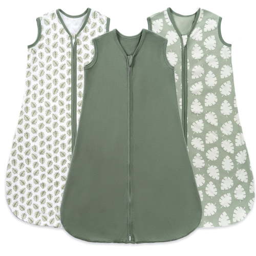 Baby Sleep Sack 12-18 Months, 100% Organic Cotton Wearable Blanket for Babies, 2-Way Zipper TOG 0.5 Lightweight Breathable Baby Sleeping Bag, 4 Sizes-L Leaf＆Green