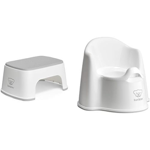 BabyBjörn Step Stool, White/Gray & Potty Chair, White/Gray