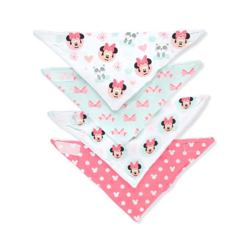 Disney Minnie Mouse Baby Girls’ 4-Pack Bandana Bibs Color: white/multi Size: one size