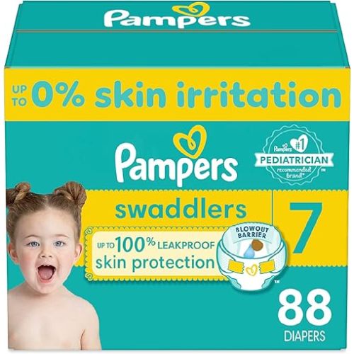 Pampers Swaddlers Diapers - Size 7, One Month Supply (88 Count), Ultra Soft Disposable Baby Diapers