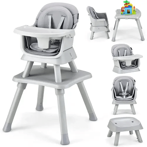 HONEY JOY 8 in 1 Baby High Chair, Convertible Highchair for Babies and Toddlers/Table and Chair Set/Building Block Table/Booster Seat/Stool/Toddler Chair with Safety Harness (Gray)