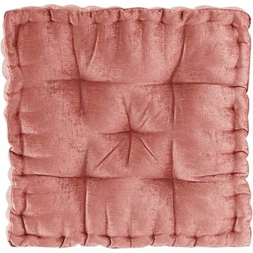 Intelligent Design Azza Floor Pillow, Large Seat Cushions for Adults, Floor Pillow for Meditation or Yoga, Lustrous Chenille Tufted, Scalloped Edges for Bench/Chair Cushion, 20"x20"x5", Dusty Peach