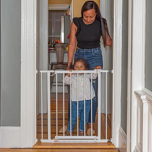 Summer Infant Everywhere Extra Wide Walk-Thru Safety Pet and Baby Gate, 28.75" - 39.75" Wide, 30" Tall, Pressure or Hardware Mounted, Install In-between Rooms, Doorways & Stairways - White Metal