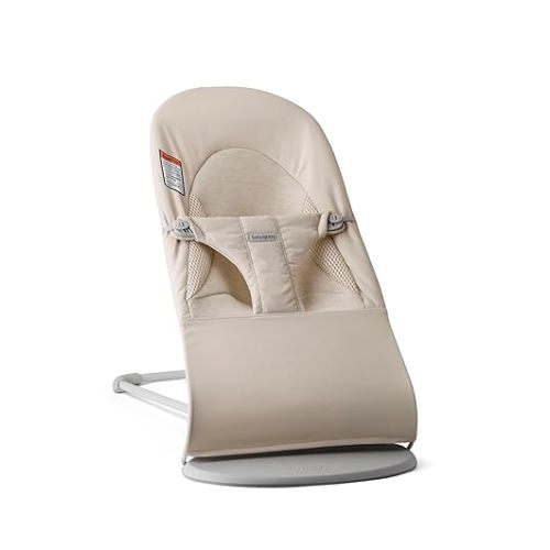 BabyBjörn Bouncer Balance Soft, Light Beige, Woven/Jersey, Tri-Fabric | 2-in-1 Adjustable Baby Bouncer Seat and Toddler Chair, Newborn to Toddler (8-29 lbs), 4 Positions, Lightweight & Portable