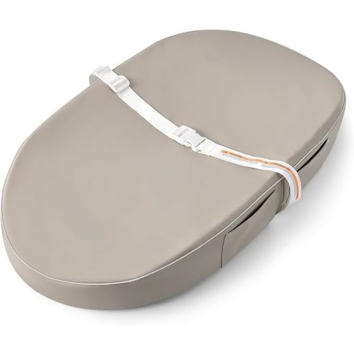 Baby Changing Pad, Waterproof Vegan Leather Wipeable Diaper Changing Pad with Safety Strap Non-Slip Changing Mat for Dresser & Table(Gray)