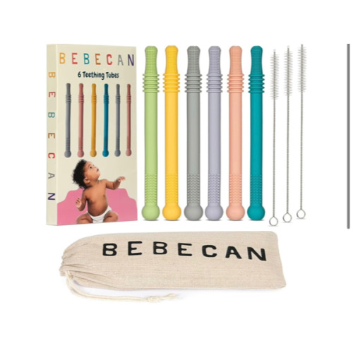 Bebecan Teething Sticks for Babies 36+ Months – Super Soft Silicone Teething Aids, Infant Oral Soothing Relief Back Molars, Multicolor 6-Pack