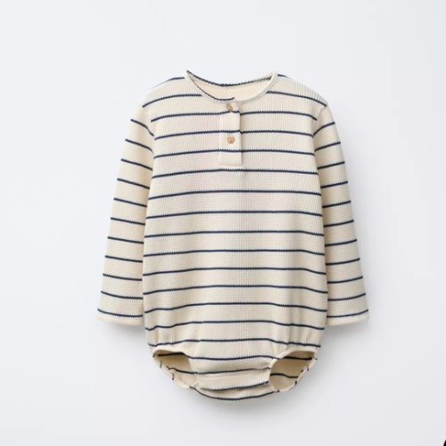STRIPED WAFFLE BODYSUIT - Ecru / Blue | ZARA United States