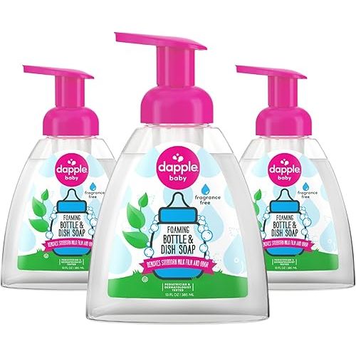 Dapple Baby Fragrance-Free Foaming Baby Bottle & Dish Soap - (3 Pack) 13 fl oz - Plant-Powered Cleaner for Bottles, Pump Parts, and Sippy Cups