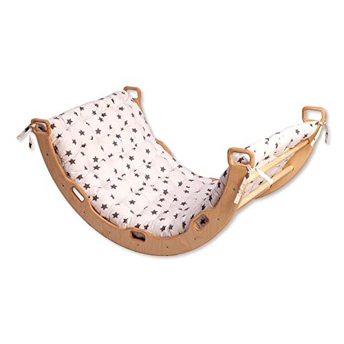 Climbing Arch | Montessori Rocker Arch | Arch with Cosy Pillow | Wooden Climbing Arch with Cushion | Wooden Climbing Arch and Rocker | Indoor Playground Cosy Cushion Rocker (Star)
