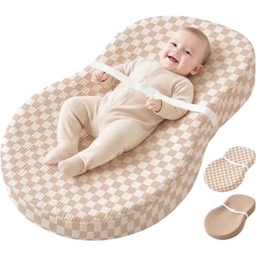 Konssy Muslin Changing Pad with Waterproof Lining Foam, Includes 2 Pack Soft & Cotton Cover, Baby Diaper Changing Pad for Dresser or Table, 32x18 inches (Came,lCoffee Check)