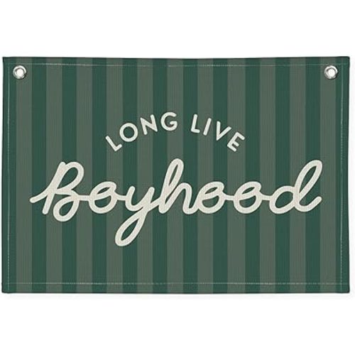 Long Live Boyhood Banner, Boy Nursery Decor, Canvas Banner Wall Hanging Flag Decor for Nursery Playroom Toddler Room, Boys Kids Room - Deep Green