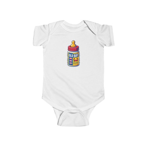 Baby Bottle Old Bay Onesie Bodysuit, 6M - 24M, Old Bay Bottle Baby Romper, Soft Durable Cotton Infant Clothes, Perfect Gift for Newborns, A+