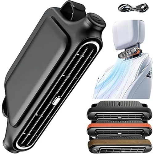 Car Seat Cooling Fan - 3 Speeds USB Cooling Car Fans for Backseat, Cars Headrest Fans for Front and Rear Seats, Space-Saving Cars Air Circulation Fan for Vehicles SUV RV(Black with Bettery)