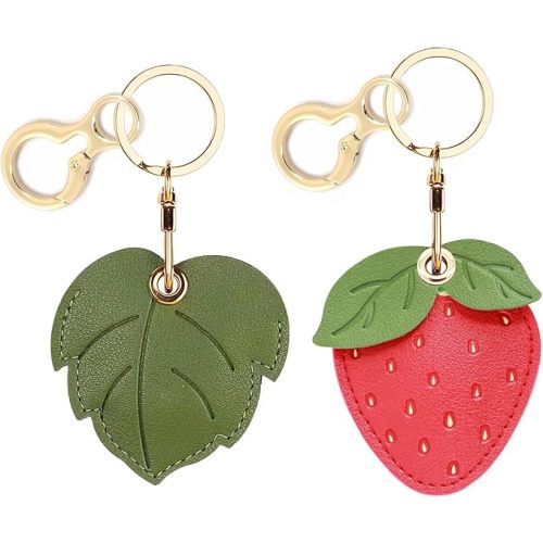 BORKUANA Leather Keychain Holder Case Suitable for AirTag,Cute air tag Cover with Keychain Ring