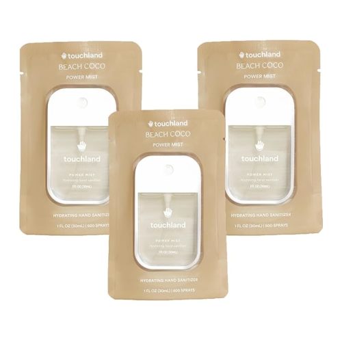 Touchland Hydrating Hand Sanitizer Spray, BEACH COCO Trio Set, 1 FL. OZ. Travel Size Power Mist Sprays (Set of 3)