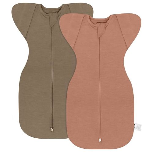 MEXXI Swaddle Baby Sleep Sack With Arms Up, 2 Pack Baby Transitional Swaddle with Double Zipper,0.5 TOG, 8-13 lbs, S