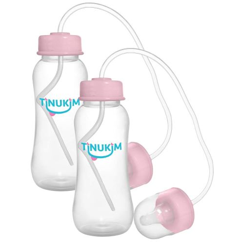 iFeed 9 Ounce Self Feeding Baby Bottle with Tube - Handless Anti-Colic Nursing System, Pink - 2-Pack