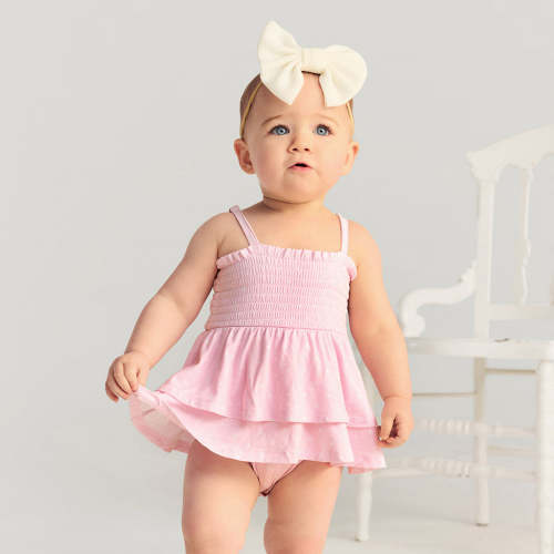 Caroline Dot Smocked Tiered Bodysuit Dress