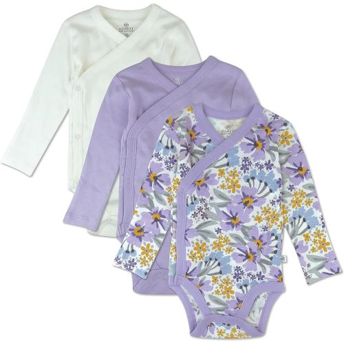 HonestBaby Lot de 3 bodies kimono unisexes à manches longues en coton bio avec boutons-pression latéraux pour bébé