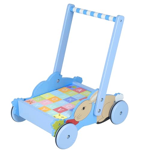 Orange Tree Toys Peter Rabbit: Block Trolley - Wooden Push & Pull Toy, ABC Illustrated Blocks, Stack-Build-Learn, Licensed, FSC Certified, Toddler & Kids Ages 1+