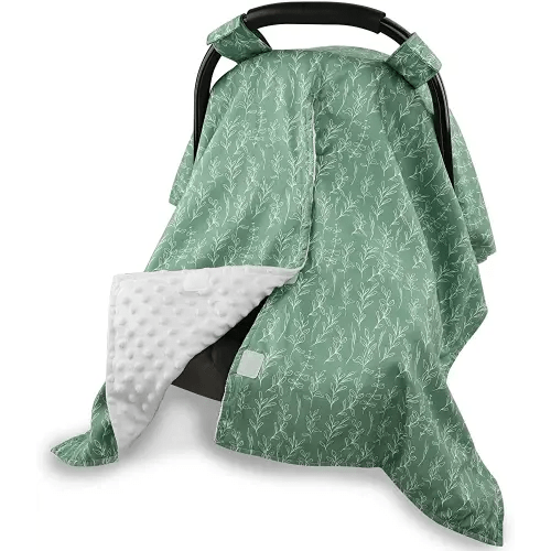 Baby Car Seat Canopy Soft Minky Plush Dotted Backing Baby Car Seat Cover Girls, Infant Carseat Canopy, Stretchy Multi- use Nursing Cover for Stroller/High Chair/Shopping Cart/Car Seat Canopies Sage