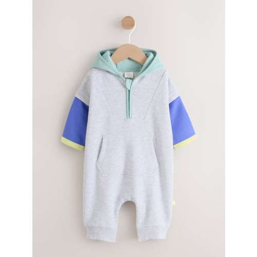 Grey Colourblock Hooded Baby Sweat Romper (0mths-3yrs)