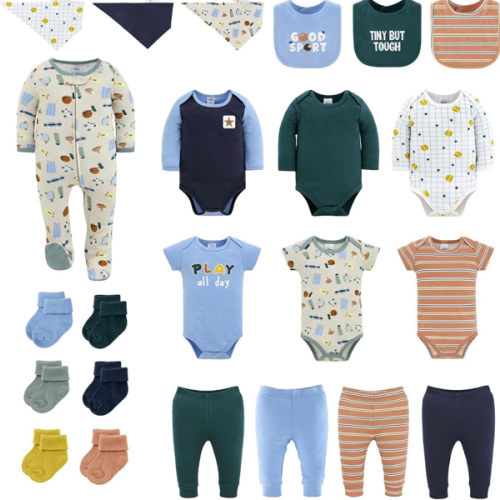 The Peanutshell 23-Piece Baby Boy Clothing Set, 100% Cotton, Newborn Essentials Must Haves, Blue & Multicolor
