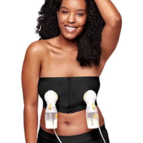 Medela Hands Free Pumping Bustier | Easy Expressing Pumping Bra with Adaptive Stretch Black Medium