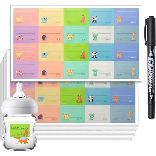 Waterproof Baby Bottle Label for Daycare Supplies,400PCS Removable Freezer Labels for Baby Food Containers, Breast Milk, Lunch Boxes, Organizing, Date Stickers to Write on-Sticky and Easy Peel Off