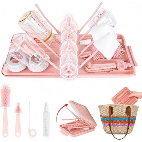 Travel Bottle Cleaner Kit, 6-in-1 Baby Bottle Brush Set with Silicone Brush