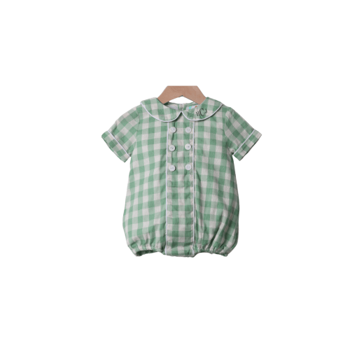Green Gingham Linen Button Bubble