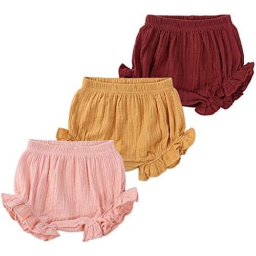 MYGBCPJS Baby Girls Boys 3 Pack Cotton Linen Blend Cute Bloomer Shorts Loose Harem Shorts