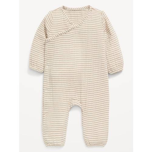 Unisex Long-Sleeve Double-Weave Wrap-Front One-Piece for Baby