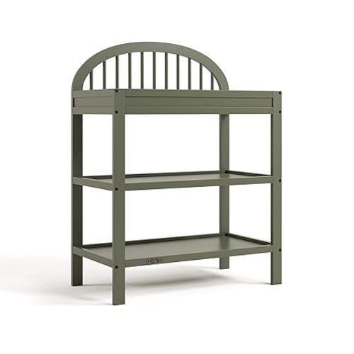 Graco Olivia Changing Table with Water-Resistant Changing Pad (Olive) - GREENGUARD Gold Certified, Includes Bonus Water-Resistant Changing Pad with Safety Strap, 2 Open Shelves, Stylish Design