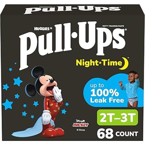 Pull-Ups Boys' Night-Time Potty Training Pants, Size 2T-3T Overnight Training Underwear (16-34 lbs), 68 Ct