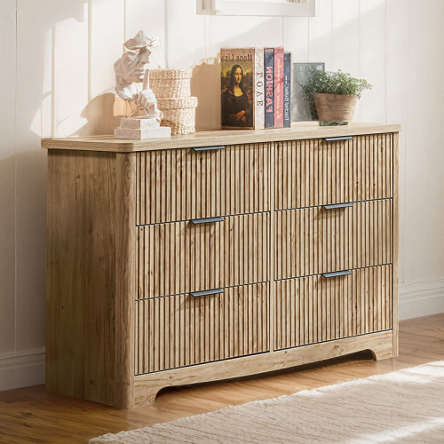 Winston Porter Jahree 6 Drawers Fluted Dresser , Wood Chest of Drawers for Bedroom, Living room, Dressing room, Hallway & Reviews | Wayfair