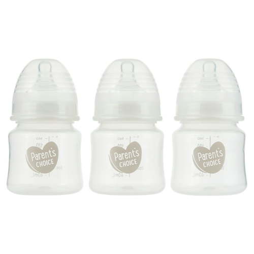 Parent's Choice 5 fl oz Slow Flow Wide Neck Bottles, 0+ Months, 3 Count