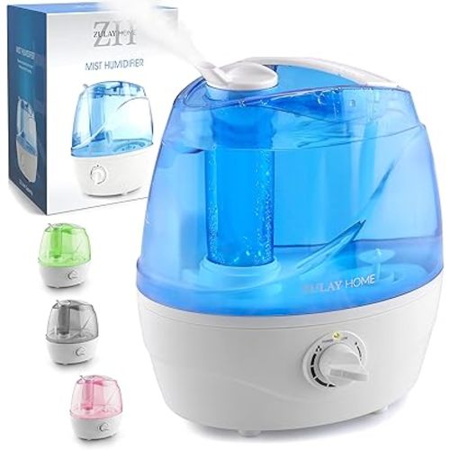 Zulay Cool Mist Humidifiers (2.2L Water Tank) - Quiet Ultrasonic Humidifiers For Bedroom with Auto-Shutoff Feature - Air Humidifier For Plants, Babies Nursery and Kids Room (Blue)