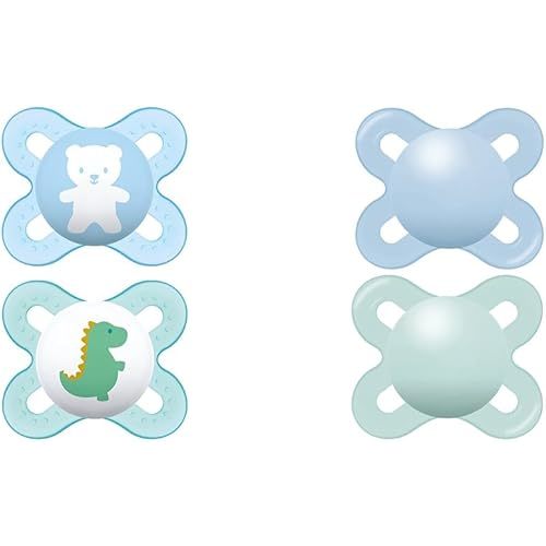 MAM Original Start Newborn Baby Pacifier 2 Count & MAM Start Matte Newborn Pacifier 2 Pack for Breastfed Babies with Sterilizer Case, Boy, 0-3 Months