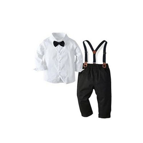 Toddler Boys Black Button-Up and Suspenders Set