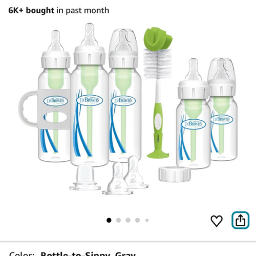 Dr. Brown's Natural Flow® Anti-Colic Options+™ Narrow Bottle to Sippy Gift Set with Soft Silicone Sippy Spout, Removable Silicone Handles, Travel Cap and Bottle Brush