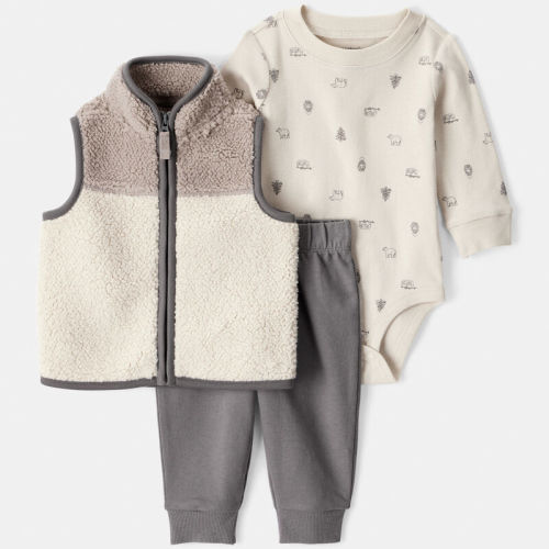 Ivory/Grey Baby Boy 3-Piece Tee & Pant Set - Khaki | Carter’s Oshkosh Canada