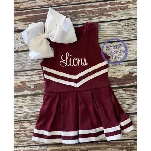 maroon & white cheer uniform, customized cheerleading uniform, maroon cheer dress, toddler cheer uniform, maroon baby cheer costume